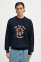 Vlnený sveter Drôle de Monsieur Le Maille Slogan Fleurs nášivka tmavomodrá E.PO162.WO007.NY