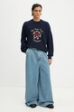 Drôle de Monsieur pulover de lana Le Maille Slogan Fleurs E.PO162.WO007.NY bleumarin AW24