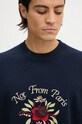 Drôle de Monsieur pulover de lana Le Maille Slogan Fleurs E.PO162.WO007.NY bleumarin