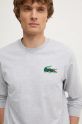 Хлопковый лонгслив Lacoste серый TH6654