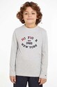 Detská bavlnená košeľa s dlhým rukávom Tommy Hilfiger bavlna sivá KB0KB08659.9BYH.92.122