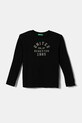 United Colors of Benetton longsleeve bawełniany dziecięcy aplikacja czarny 3ATNC10KU.G.Seasonal