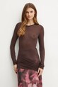 Tričko s dlouhým rukávem s příměsí vlny MAX&Co. hladký hnědá 2426976013200