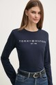 Бавовняний лонгслів Tommy Hilfiger темно-синій WW0WW43620