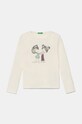 United Colors of Benetton longsleeve bawełniany dziecięcy nadruk beżowy 3ATNG10GA.P.Seasonal