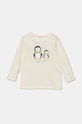 Otroška bombažna majica z dolgimi rokavi United Colors of Benetton Okrogel bež 3ATNA105F.G.W.Seasonal
