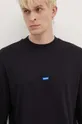 čierna Bavlnené tričko s dlhým rukávom Hugo Blue