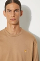 Bavlněné tričko s dlouhým rukávem Carhartt WIP Longsleeve Chase I026392.2GQXX béžová