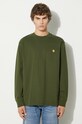 Carhartt WIP cotton longsleeve top Longsleeve American Script plain green I029955.2BRXX