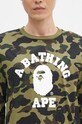 Bavlnené tričko s dlhým rukávom A Bathing Ape 1ST CAMO COLLEGE LONGSLEEVE TEE zelená 1K80111008