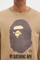 Bavlněné tričko s dlouhým rukávem A Bathing Ape By Bathing Ape Longsleeve béžová 1K80111015