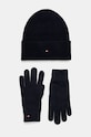 Čepice a rukavice s příměsí kašmíru Tommy Hilfiger s příměsí vlny námořnická modř AW0AW17094