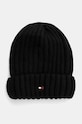 Tommy Hilfiger czapka wełniana wełna czarny AM0AM12798
