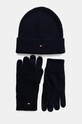 Tommy Hilfiger palarie si manusi din amestec de casmir uni bleumarin AM0AM12938