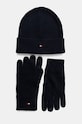 Čepice a rukavice s příměsí kašmíru Tommy Hilfiger s příměsí vlny námořnická modř AM0AM12938
