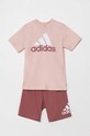 adidas komplet bawełniany dziecięcy LK BL CO T SET IX7326 różowy AW24