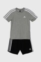 adidas komplet bawełniany dziecięcy LK 3S CO T SET IV7439 szary AW24