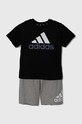Дитячий бавовняний комплект adidas LK BL CO T SET IX7325 чорний AW24
