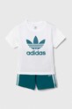 adidas Originals komplet dziecięcy SHORT TEE SET dzianina turkusowy JE1610