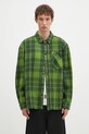 Βαμβακερό πουκάμισο Wood Wood Day Heavy Flannel Shirt GOTS χαλαρό πράσινο 10325302.5167