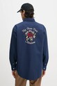 Drôle de Monsieur camicia La Chemise Slogan Fleurs lunga blu navy E.SH189.PL149.NY