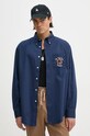 Abbigliamento Drôle de Monsieur camicia La Chemise Slogan Fleurs E.SH189.PL149.NY blu navy