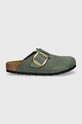 Nubukové pantofle Birkenstock Boston Big Buckle 1028033 zelená AW24