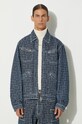 Kenzo geacă din denim Trucker Denim Jacket Weave bleumarin FE65DV3106J2.DD