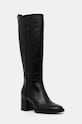 Tommy Hilfiger kozaki skórzane LONG BOOT MID WRAPPED LTHR HEEL słupek czarny FW0FW08099