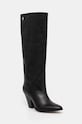 Čizme Tommy Hilfiger HIGH COWBOY HEEL BOOT LEATHER zrnata koža crna FW0FW08296