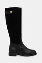 Kožené čižmy Tommy Hilfiger TH STUD LEATHER MIX LONG BOOT semišová koža čierna FW0FW08341