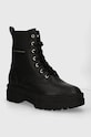 Μποτάκια Tommy Hilfiger LEATHER ELASTIC RIB LACEUP υφασμάτινο μαύρο FW0FW08440