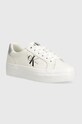 Calvin Klein Jeans sneakers din piele VULC FLATFORM LACEUP LTH plată alb YW0YW01474