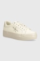 Kožené tenisky Calvin Klein Jeans VULC FLATFORM LACEUP LTH plochá béžová YW0YW01474