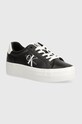 Calvin Klein Jeans sneakersy skórzane VULC FLATFORM LACEUP LTH płaska czarny YW0YW01474