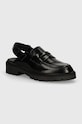 Calvin Klein Jeans mocassini in pelle COMBAT SLING MULE LTH pelle fiore nero YW0YW01521