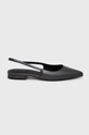 Kožené balerínky Calvin Klein FLAT SLINGBACK PUMP PEARL otvorená päta čierna HW0HW02120