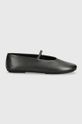 Calvin Klein baleriny skórzane BALLERINA W/STRAP PEARL LTH HW0HW02136 czarny AW24