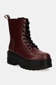 Workery Calvin Klein Jeans FLATFORM HIGH LACE UP MG DL usňová koža burgundské YW0YW01535