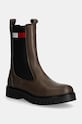 Kožené topánky chelsea Tommy Jeans TJW LONG CHELSEA BOOT usňová koža hnedá EN0EN02625