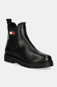 Tommy Jeans sztyblety skórzane TJW CHELSEA BOOT WL płaski czarny EN0EN02626