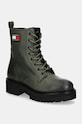 Tommy Jeans bocanci de piele TJW URBAN LACE UP BOOT cu snur verde EN0EN02628
