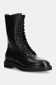 Кожаные полусапоги Calvin Klein FLAT MID LACE UP BOOT LTH без утепления чёрный HW0HW02181