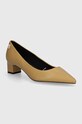 Kožne salonke Tommy Hilfiger TH MID HEEL PUMP široka potpetica bež FW0FW08204