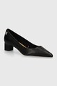 Kožne salonke Tommy Hilfiger TH MID HEEL PUMP široka potpetica crna FW0FW08204