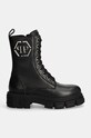 Philipp Plein bocanci de piele Embossed Army Boot WSE0811.PLE010N.02 negru AW24