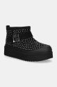 Tory Burch cizme de zapada din piele intoarsa Mellow Shearling Stud Platform Boot izolat negru 165420.006