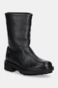 Calvin Klein cizme de piele FLAT BIKER BOOT LTH pana la 5 cm negru HW0HW02234