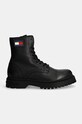Tommy Jeans ghete de piele TJM LACE UP MID BOOT TUMBLED WL EM0EM01470 negru AW24