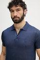 Vilebrequin polo męskie lniane PYRAMID granatowy PYRE9O00